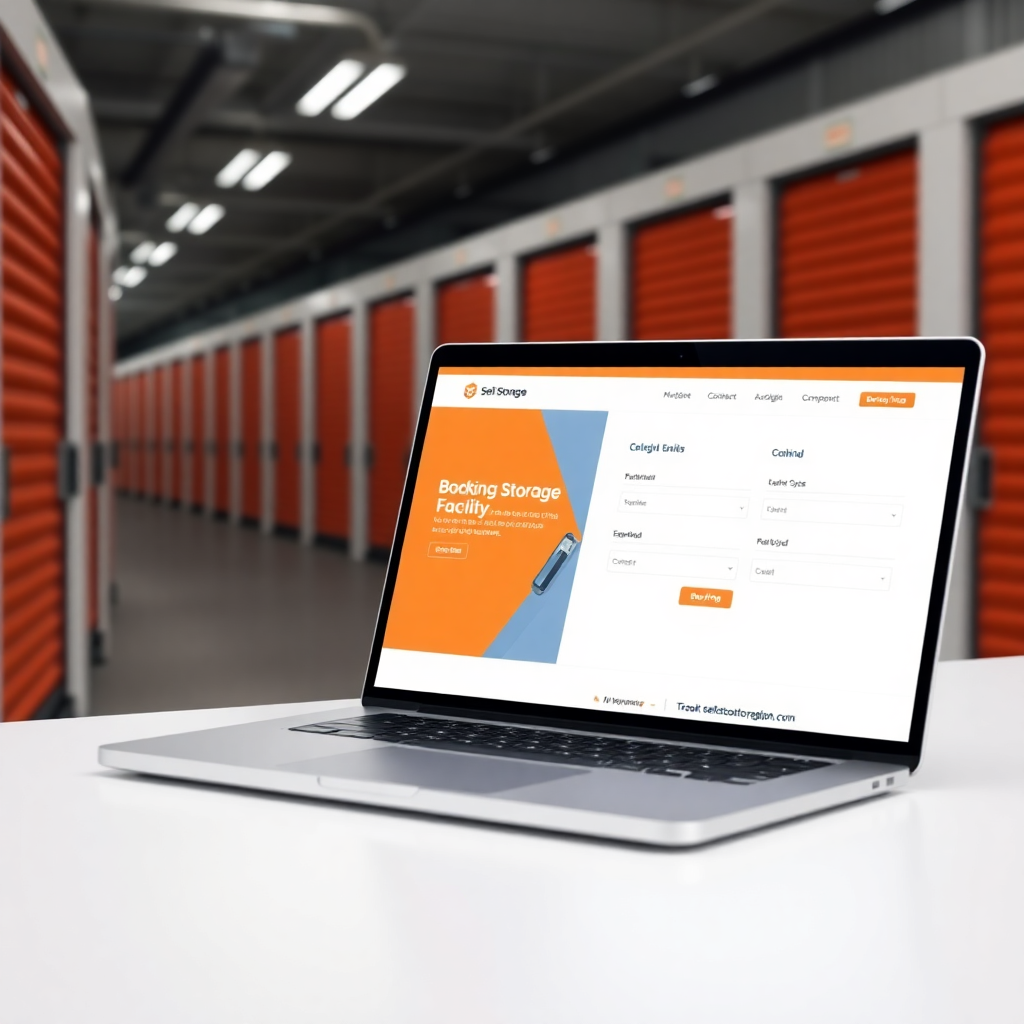 Professional self storage website design showing modern booking interface and facility management features